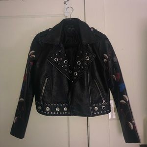 Embroidered leather jacket